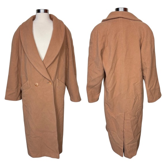 Vintage Jackets & Blazers - Vintage Julia Klein Wool Camel Tan Longline Trench Winter Neutral Coat Size 12